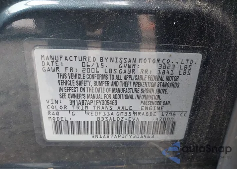 2015 Nissan Sentra Sv z USA, uszkodzony, nr VIN 3N1AB7AP1FY305463